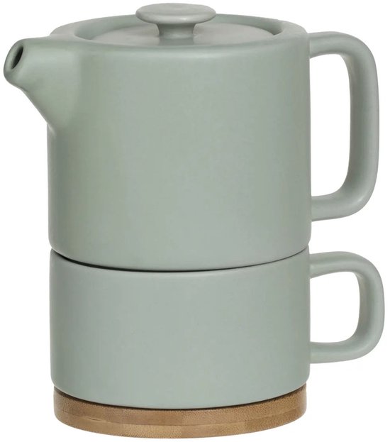 Secret de Gourmet Théière + Tasse + Dessous de Verre 3 en 1 Céramique - Vert Menthe