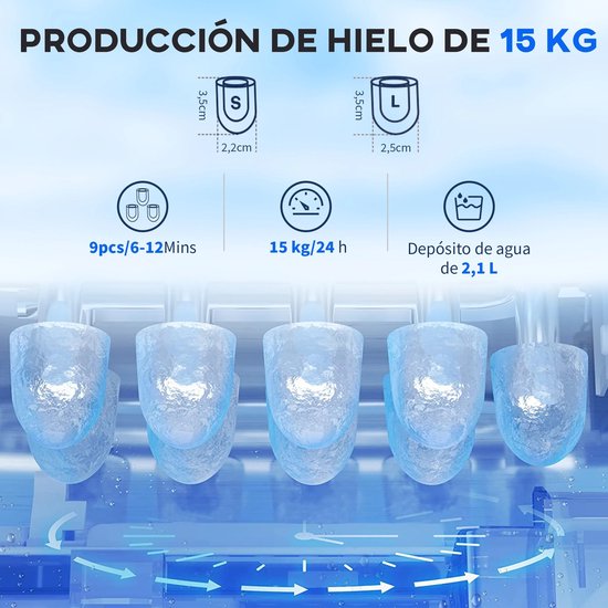 Vihes Ijsblokjes machine - 15 Kg - Met automatische reinigingsfunctie - Laag geluidsniveau - Zwart - Te gebruiken thuis, studio, kantoor, partijen - 9 ijsblokjes elke 6-12 minuten van Vihes — afbeelding 2
