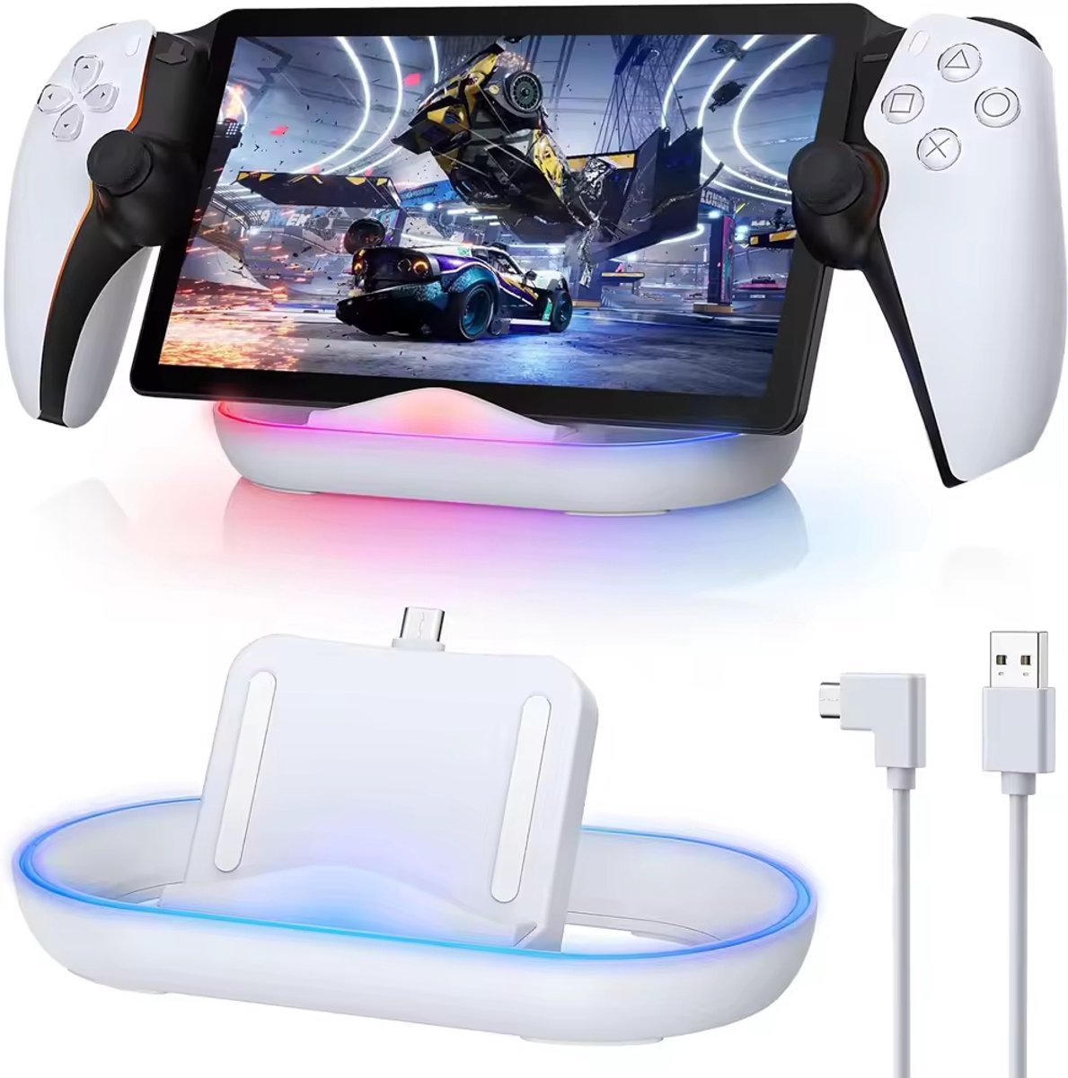 FYOUNG Oplaaddock voor PlayStation Portal, compatibel met beschermhoes, RGB-draagbare opladerstandaard met USB-C-kabel, oplaadstation met magnetische Type C-poort - wit FYOUNG Oplaaddock voor PlayStation Portal, compatibel met beschermhoes, RGB-draagbare opladerstandaard met USB-C-kabel, oplaadstation met magnetische Type C-poort - wit