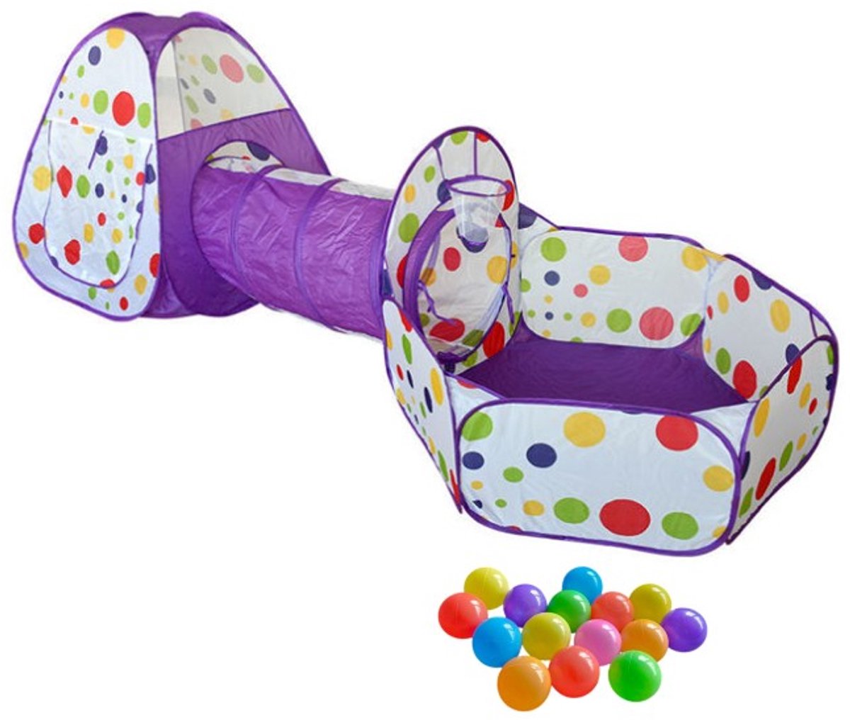 Paarse 3-in-1 Pop-Up Speeltent Met Tunnel - Kruiptunnel - Speelgoed Speelhuis Tent Kindertent