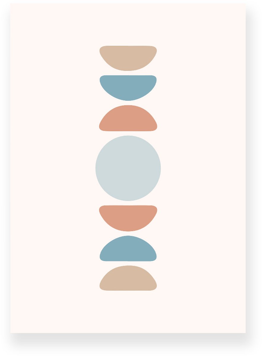 Yisual Poster 50x70 cm - Abstracte Geometrie - Blauw - Terracotta - Beige - Japandi - Minimalistisch - Muurdecoratie - Wanddecoratie