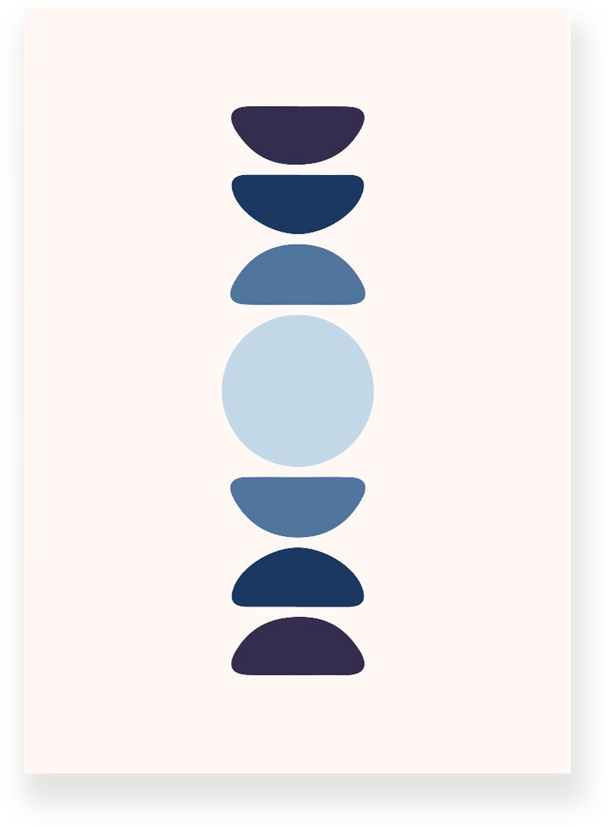 Yisual Poster 30x40 cm - Abstracte Geometrie - Lichtblauw - Donkerblauw - Japandi - Minimalistisch - Muurdecoratie - Wanddecoratie