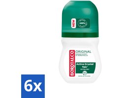 Borotalco - Deodorant Roller - Original - Active Crystal Talc - 0% Alcohol - 50 ml - Voordeelverpakking - 6 stuks