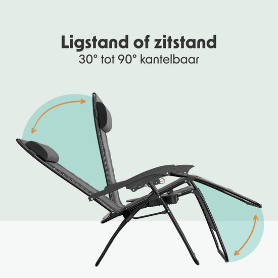 LifeGoods Ligstoel Comfort - Opvouwbaar - 30°-90° Verstelbaar - Beker en Telefoonhouder - Tuinstoel - Zwart van LifeGoods — afbeelding 4