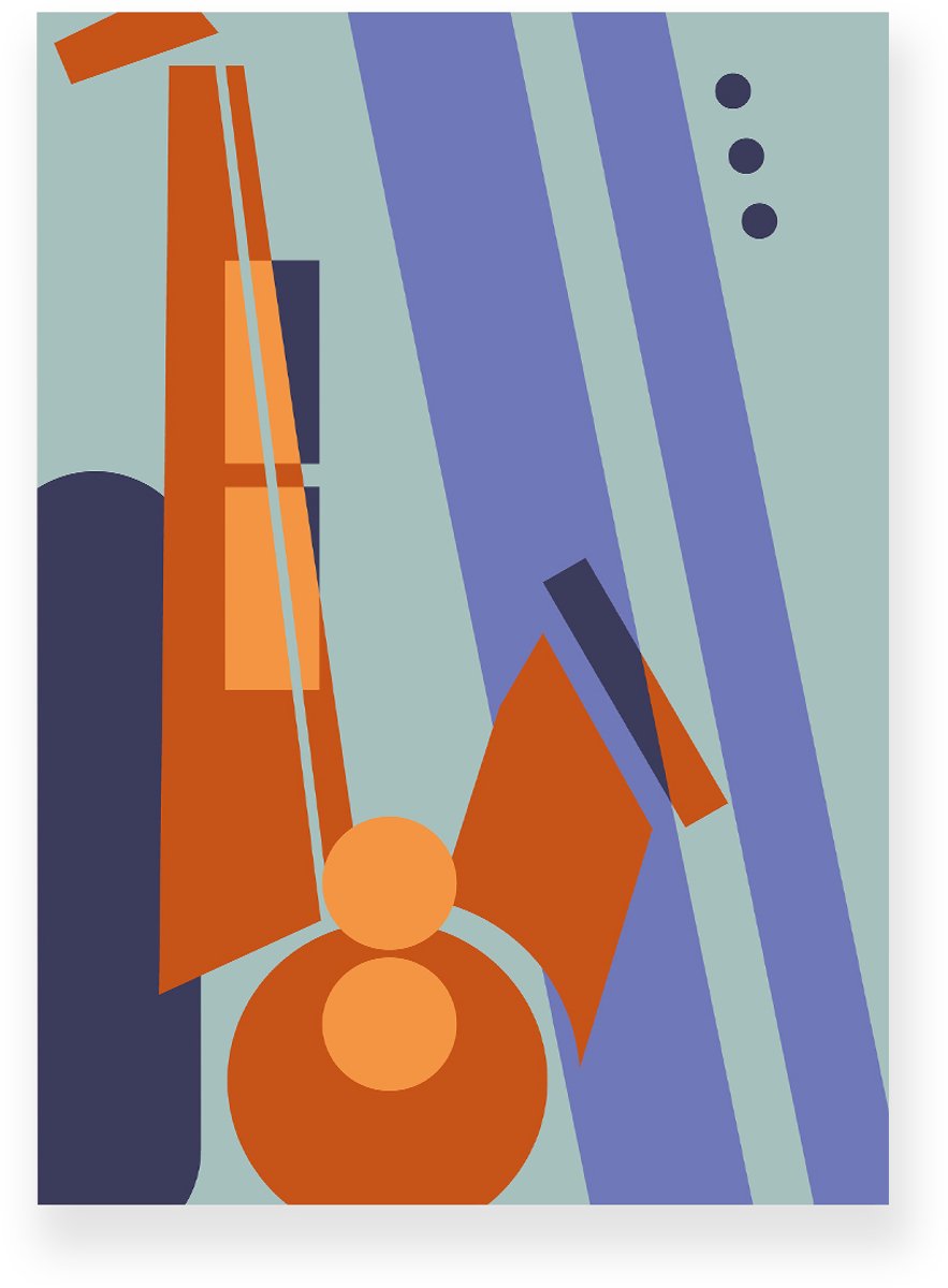 Yisual Poster 20x30 cm - Abstracte Saxofoon - Blauw - Oranje - Muziek - Vintage - Muurdecoratie - Wanddecoratie