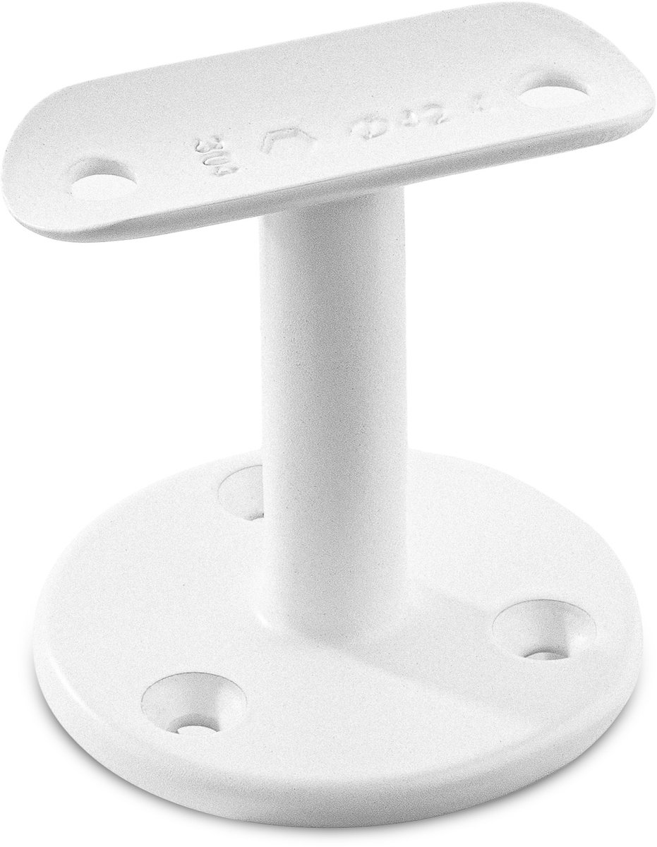 Witte trapleuninghouder Model G – Hol zadel – Bevestiging met schroeven (incl. bevestigingsmateriaal)