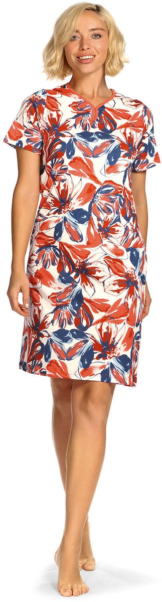 Comtessa Ascafa Nachthemd 'Graphical Blossom' - Dames Nachtmode - Korte Mouw - Oranje Rood