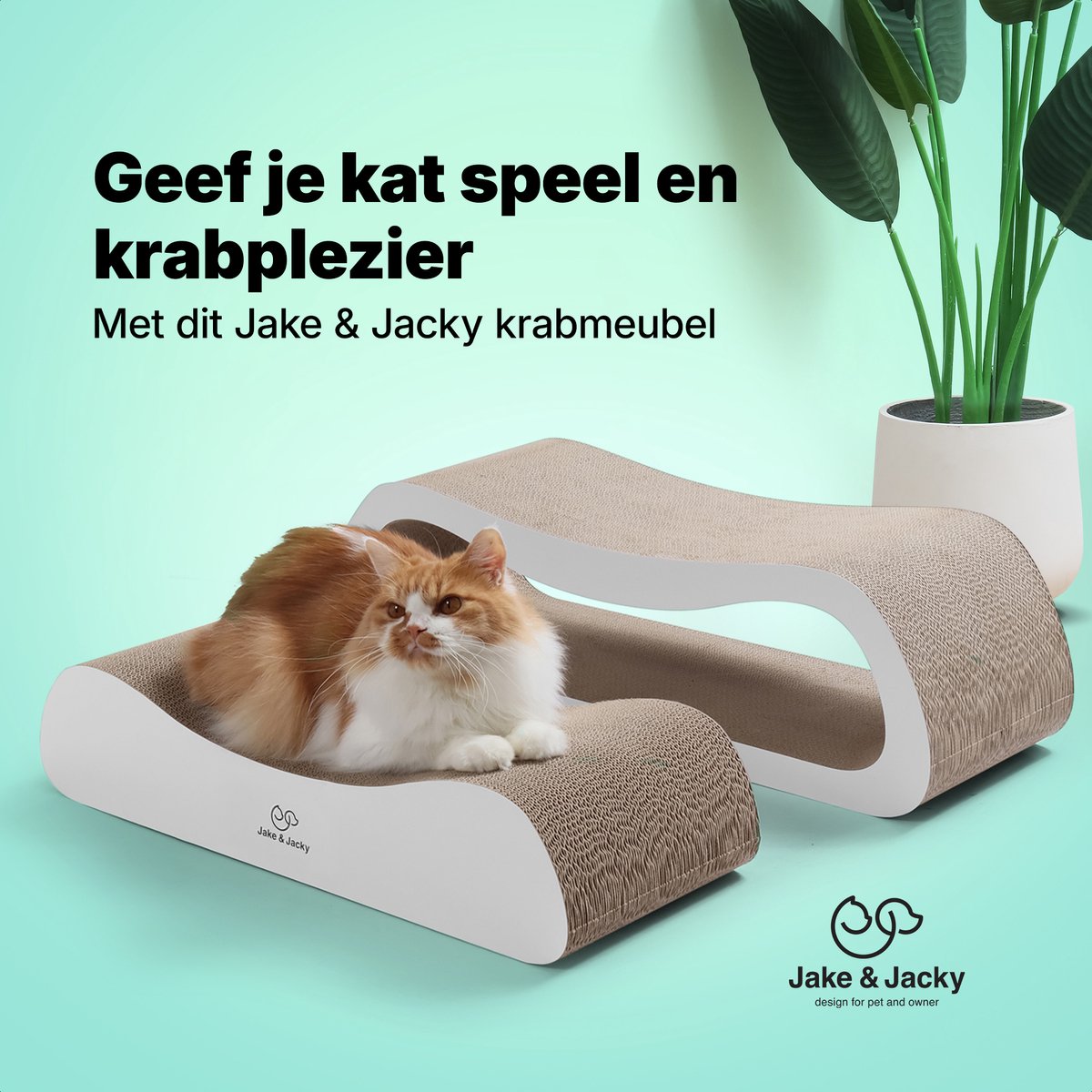 Jake and Jacky Krabkarton voor Katten 2 in 1 model - Krabpaal Karton - Krabplank - Krabmand - Krabmeubel - Kartonnen Krabmat - Kattenmand - Kattenbed - 71x24x21cm – foto 2