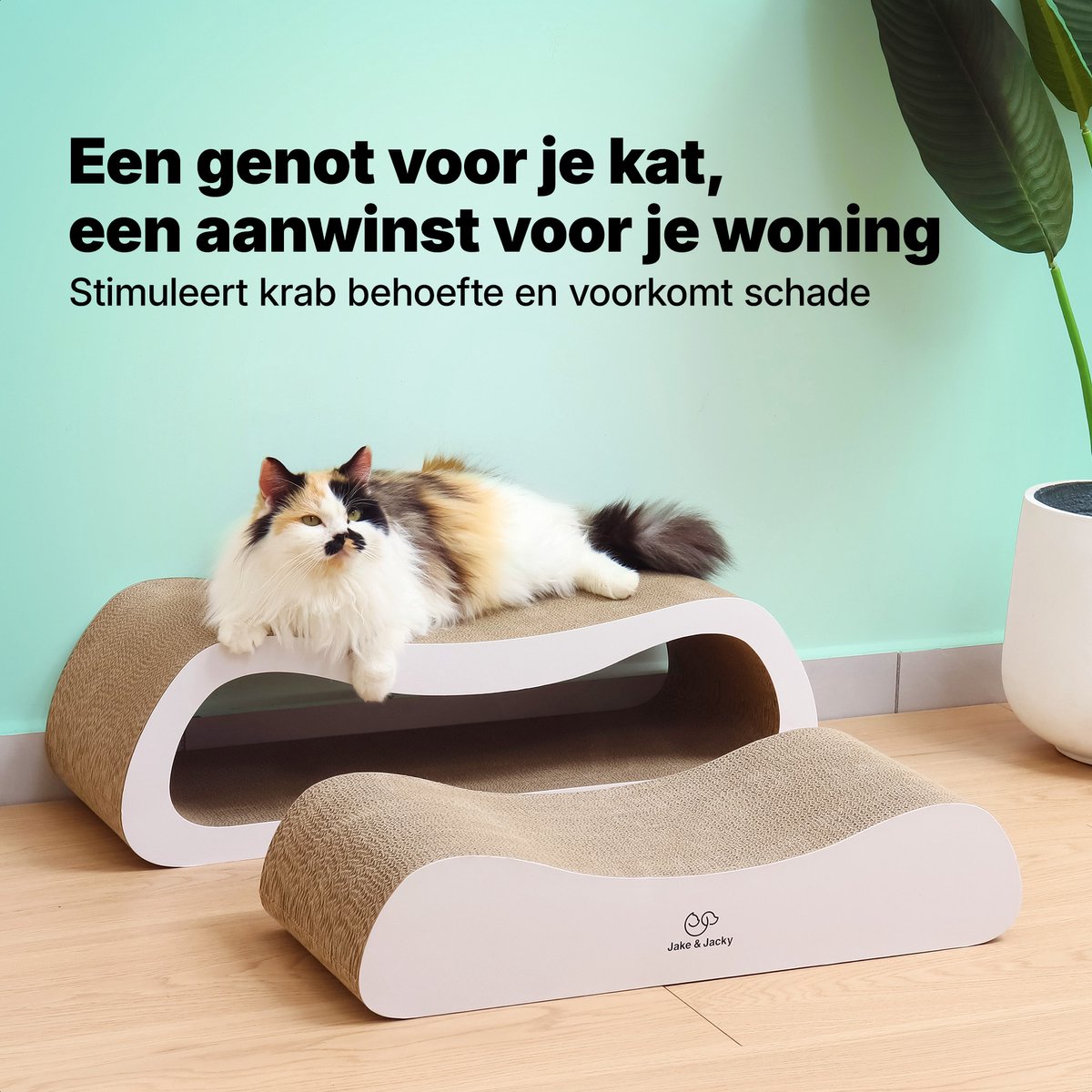 Jake and Jacky Krabkarton voor Katten 2 in 1 model - Krabpaal Karton - Krabplank - Krabmand - Krabmeubel - Kartonnen Krabmat - Kattenmand - Kattenbed - 71x24x21cm – foto 5