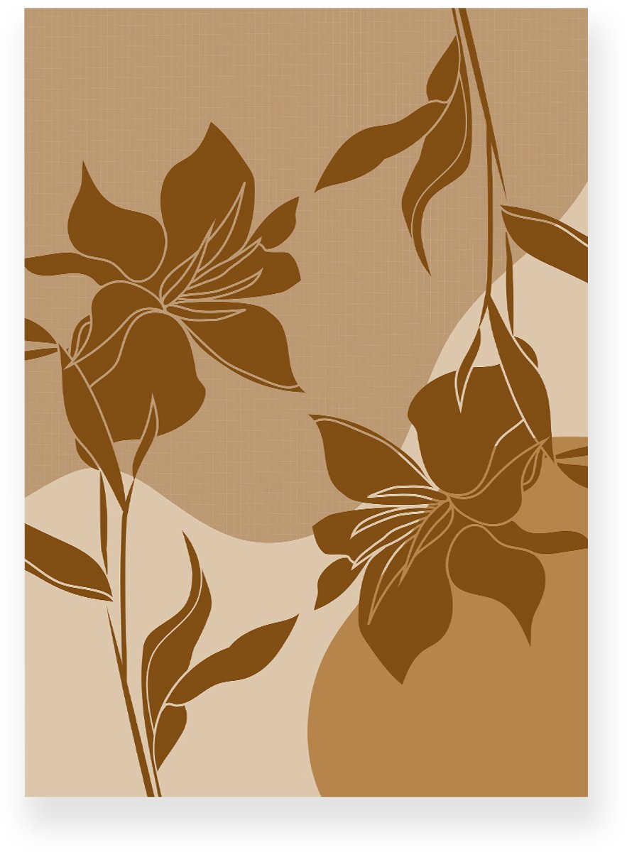 Yisual Poster 20x30 cm - Lelies - Bloemen - Bruin - Beige - Japandi - Minimalistisch - Muurdecoratie - Wanddecoratie
