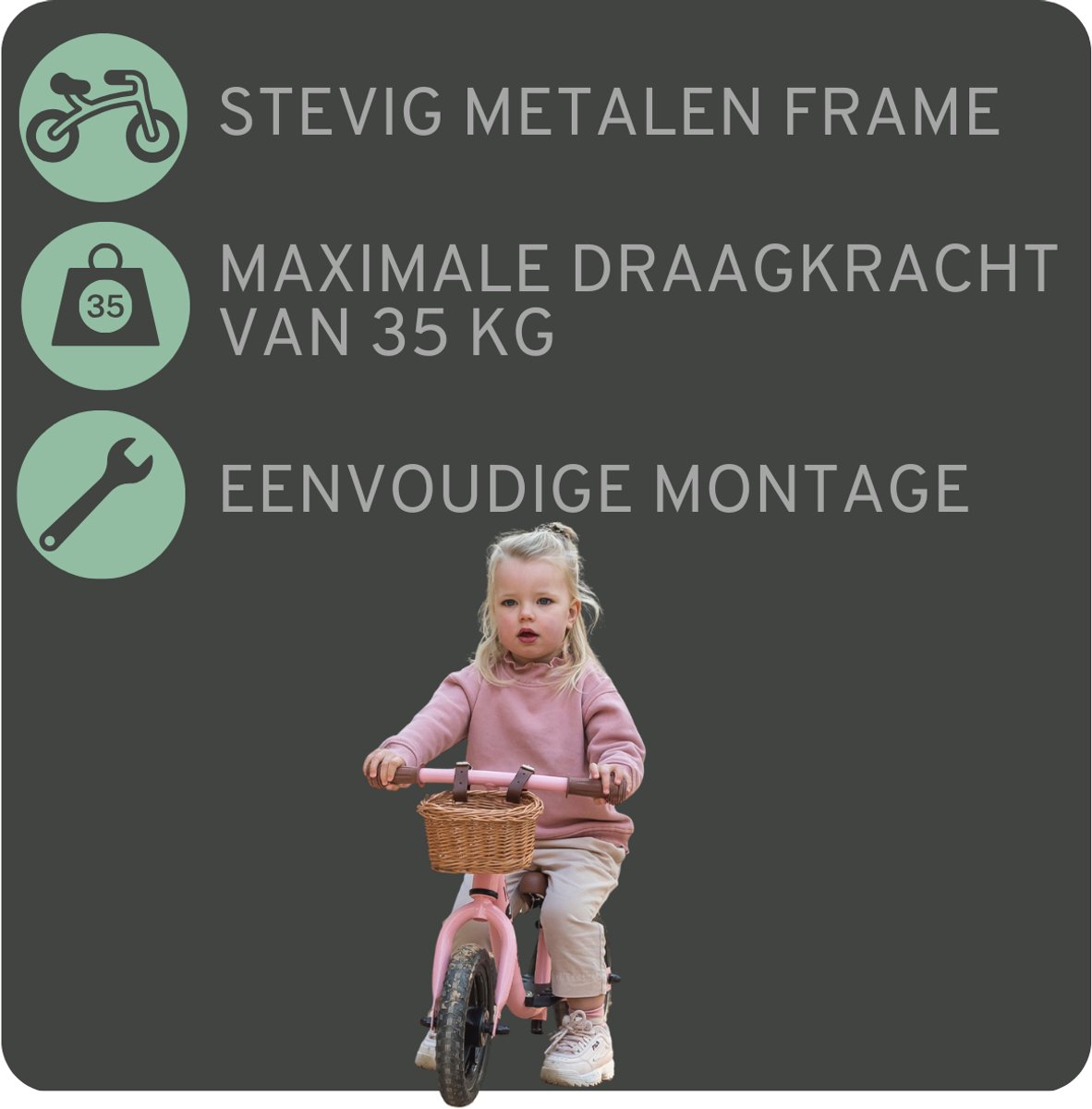 Bandits & Angels Metalen Loopfiets Met Mandje Starter Roze met Voetenplank vanaf 2 Jaar - Limited Edition - Vintage Roze Loop Fiets - Verstelbaar Zadel 29 tot 39 cm - Meisjes - Compact en Veilig - Lage Instap met Voetenplank — afbeelding 9