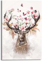 Reinders Schilderij Hert in Bloemen - 90x60cm - Hout - REINDERS