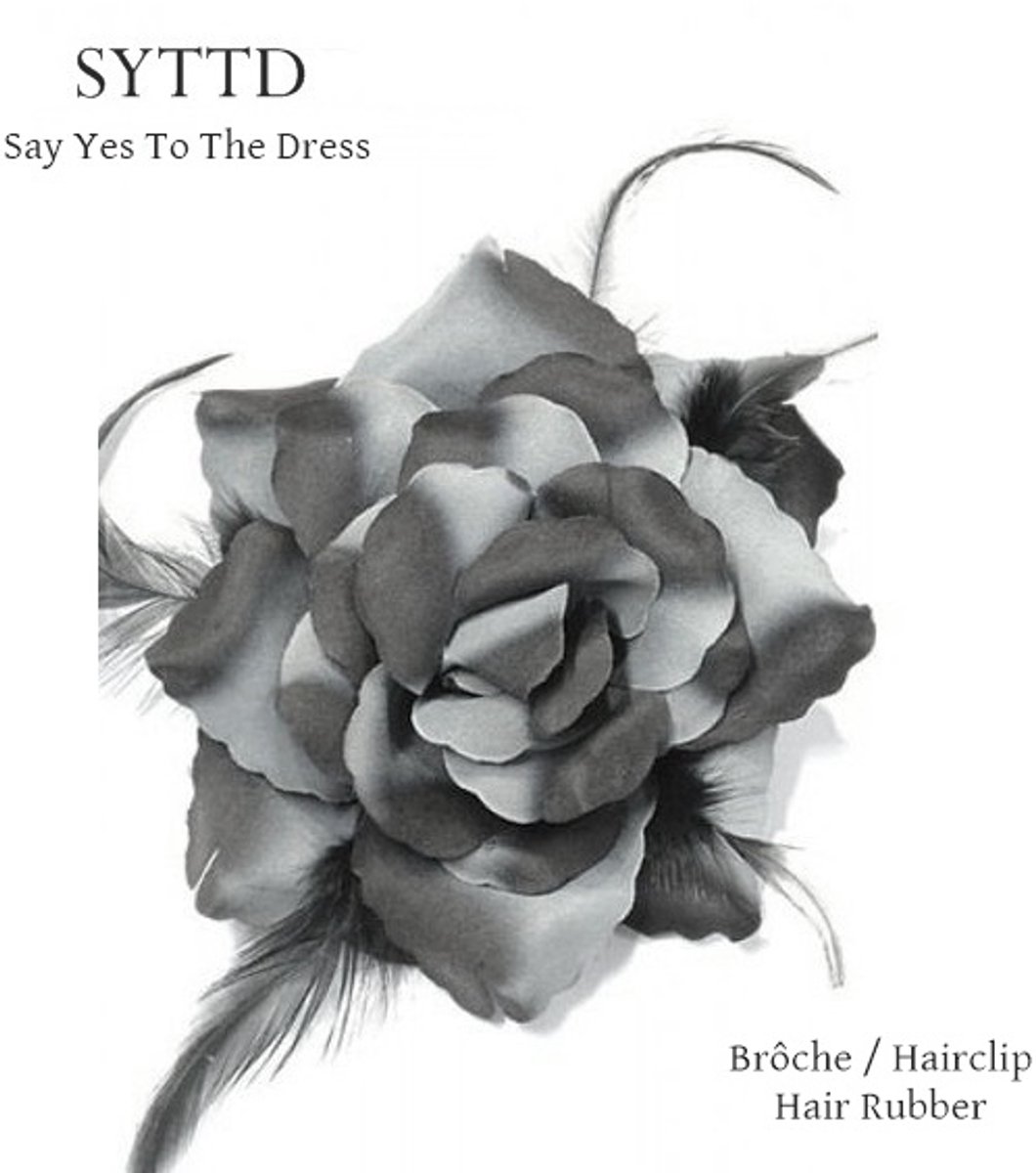 H.A.M.A. - SYTTD - Corsage met veren - zwart grijs - haarduckklem, haarelastiek en brôchespeld - ca. 12/14 cm - volwassenen jeugd - vrouwen meisjes - Casual Bruiloft Gala Feest