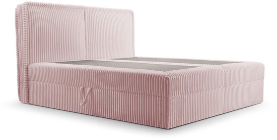 Lit Boxspring 04 - Structure en bois et panneau stratifié - Lit avec bac à linge - Tissu velours côtelé - 160x200 - Rose clair (Ambiance 15)