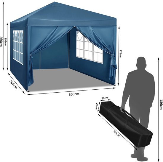 3x3m Opvouwbare Partytent - Easy Up Partytent - Partytent Opvouwbaar - Tuinpaviljoen - Waterdicht - UV - Bescherming - Verstelbare Hoogte - Draagtas - Zonnescherm - Antraciet — afbeelding 4