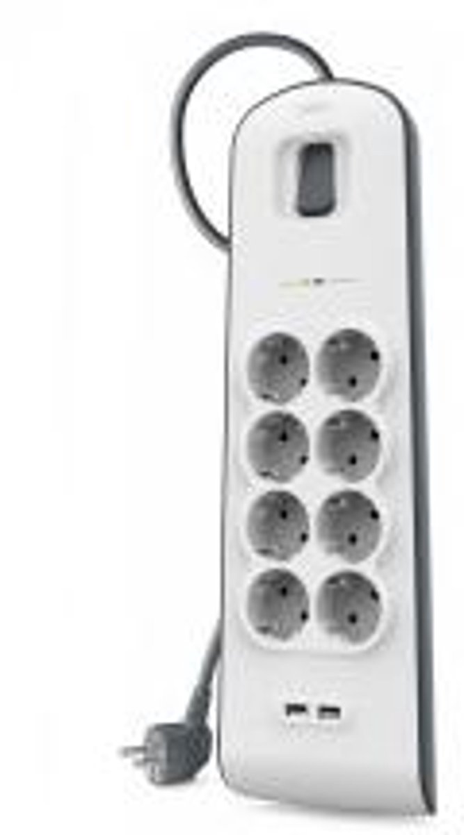 Belkin Stekkerblok met 8 uitgangen en 2 USB-Poorten 2.4A - overspanningsbeveiliging