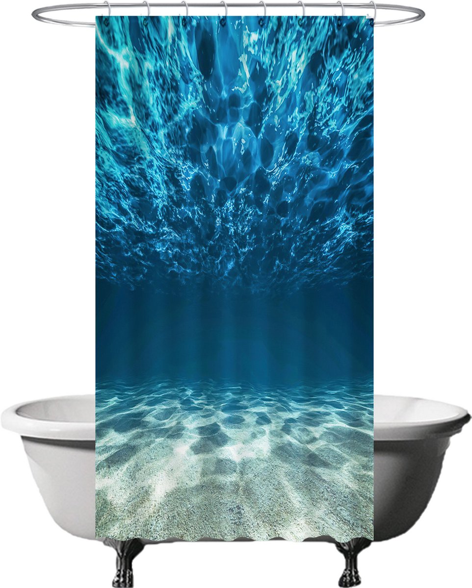 Ulticool Douchegordijn - Oceaan Zee Stilte Rust Duiken Aquarium Strand Zomer - 120 x 200 cm - met 8 ringen - Anti Schimmel - Waterdicht & Wasbaar - Semi Transparant - Blauw