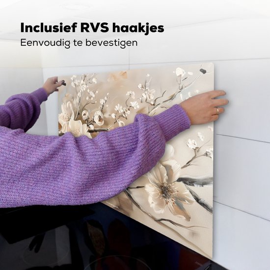 KitchenYeah® Protection plaque induction 60x52 cm - Fleurs - Abstrait - Peint - Beige - Protege plaque de cuisson - Couvre plaque induction - Protecteur d'induction - Cuisine