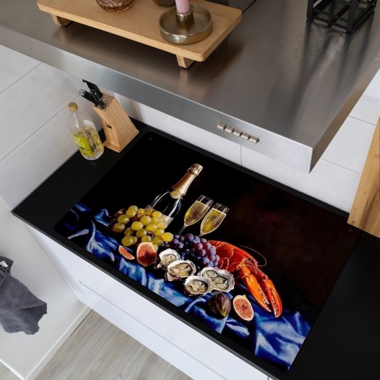 KitchenYeah® Protection plaque induction 95x50 cm - Champagne - Luxe - Huîtres - Protege plaque de cuisson - Couvre plaque induction - Protecteur d'induction - Cuisine