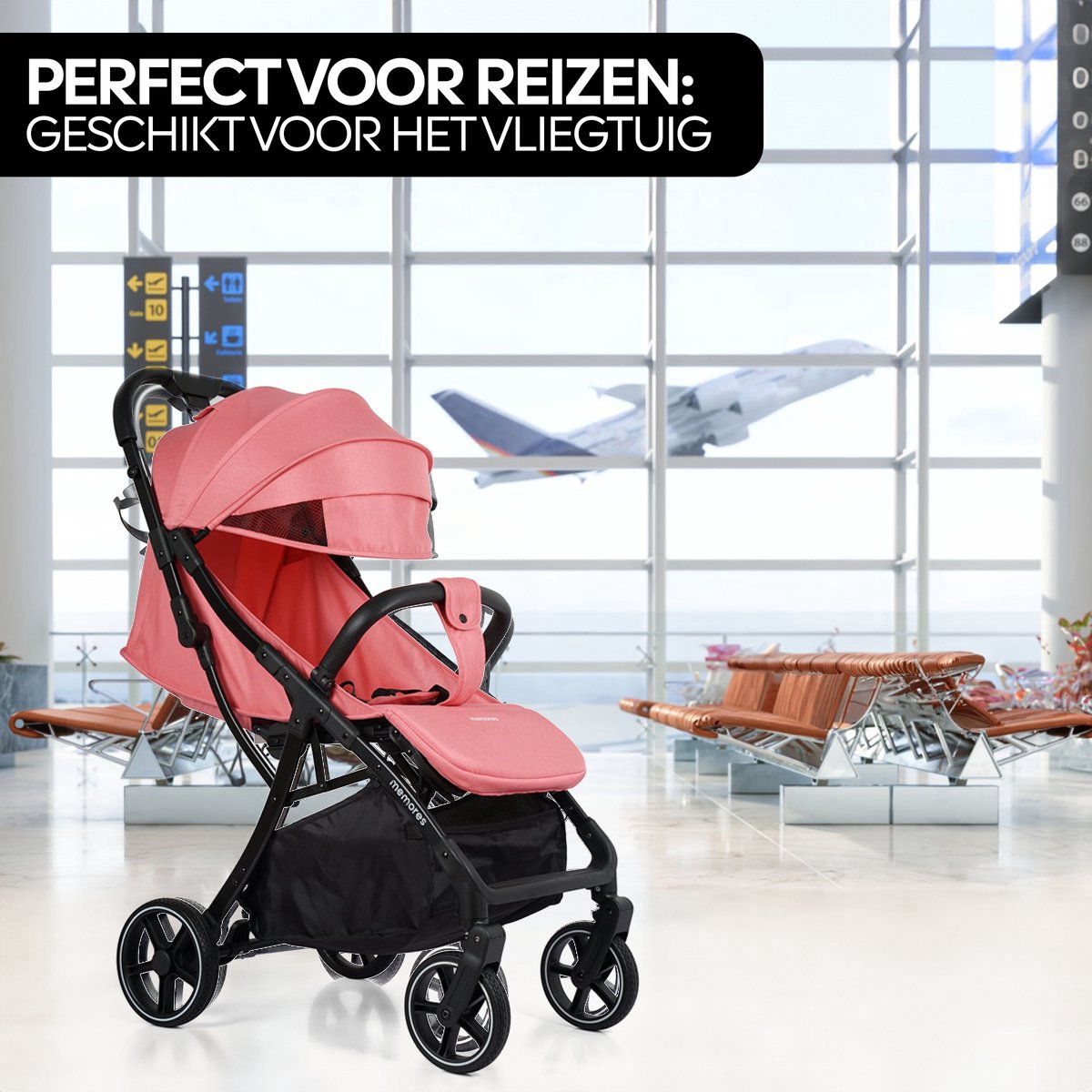 Memores Plooibuggy Roze - Buggy Inklapbaar Inclusief Regenhoes, Bekerhouder en Tassenhaken - Peuter -Extra licht & Compact voor Vliegtuig, Auto & OV - Extra Veilig en Wendbaar door Grote Massieve Wielen - Tot 4 jaar - Kinderwagens - Wandelwagen - M1 – foto 5