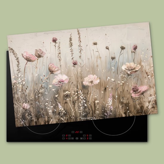 KitchenYeah® Protection plaque induction 80.2x52.2 cm - Fleurs - Beige - Fleurs sèches - Protege plaque de cuisson - Couvre plaque induction - Protecteur d'induction - Cuisine