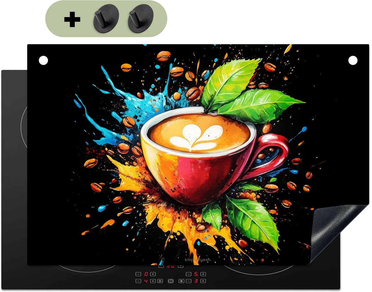 KitchenYeah® Inductie beschermer 80.2x52.2 cm - Koffie - Koffiebonen - Kleurrijk - Verf - Kookplaataccessoires - Afdekplaat voor kookplaat & Spatscherm achterwand - Inductiebeschermer - Inductiemat - Inductieplaat mat - Keuken decoratie