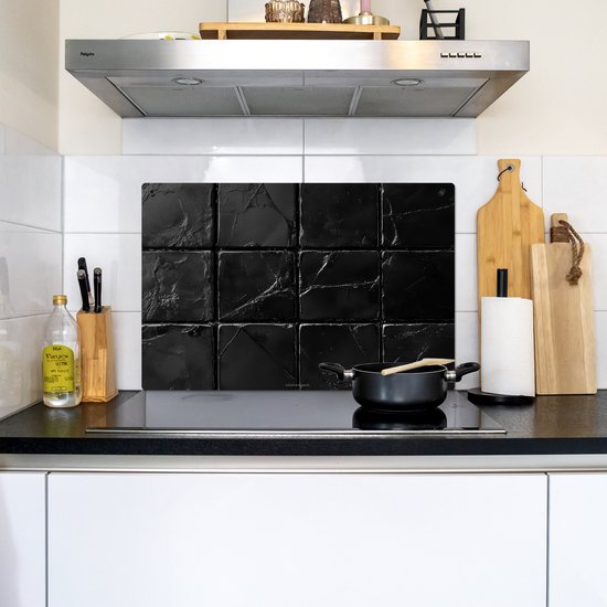 KitchenYeah® Protection plaque induction 78x52 cm - Noir - Carreaux - Pierre - Protege plaque de cuisson - Couvre plaque induction - Protecteur d'induction - Cuisine