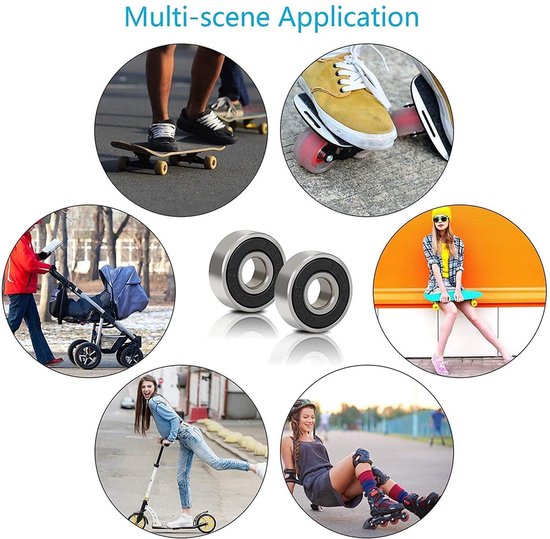 6 Roulements à Billes 608RS ABEC-9 Pour Skateboard - 8x22x7 Mm - Joint Caoutchouc Bleu, Graisse Haute Vitesse