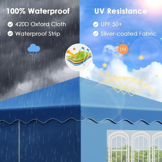 Partytent Opvouwbaar - Tuinpaviljoen - Easy Up Partytent - 3x3m - Pop Up Canopy - Zijwanden – Outdoor Winter Gazebo – Verstelbare - Hoogte Poten – Ramen - Draagtas - UV - Bescherming - Wit — afbeelding 3