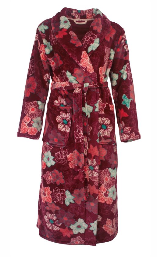 Robe de chambre femme Tenderness polaire rouge à imprimé fleuri. - Taille XL