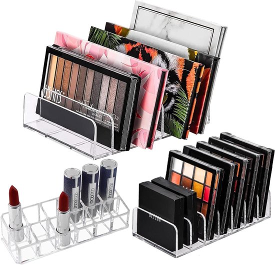 Oogschaduw Cosmetica-organizer van transparant acryl | 2 maten | Voor lippenstiften, nagellak en meer | Ideaal voor kast of make-uptafel | Set van 2
