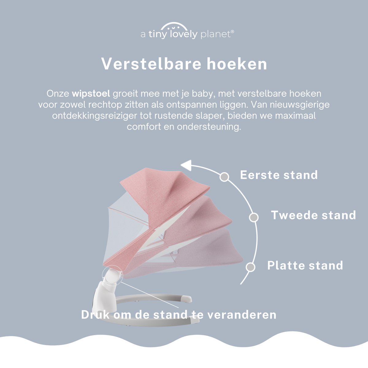A Tiny Lovely Planet - Wipstoel - Schommelstoel Baby - Elektrisch - Baby Swing - 3 Verstelbare Hoeken en 5 schommelstanden - Roze – foto 3