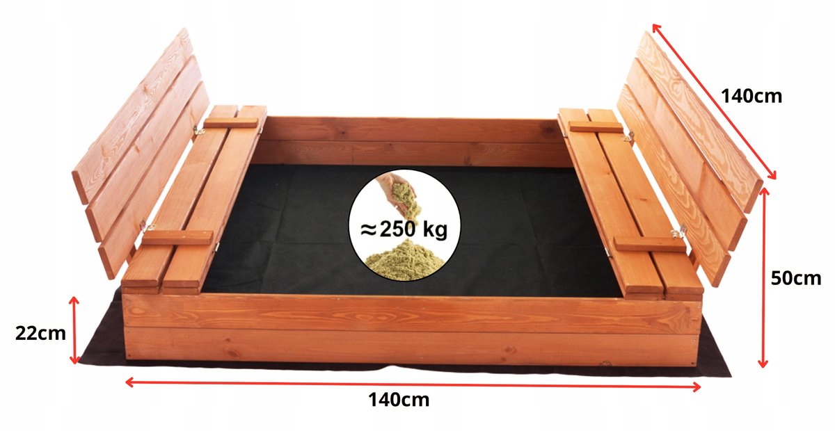 Afsluitbare XL Zandbak met Banken 140x140 cm – Gecertificeerd & Geïmpregneerd Hout | Incl. AFDEKZEIL & GRONDDOEK | Voor 2-3 Kinderen — afbeelding 7