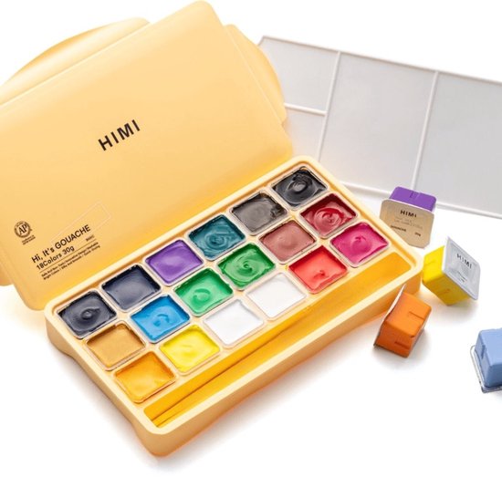 HIMI Gouache - set van 112 kleuren 12g - Twin split cups - Ice Blue | Be Creative Shop