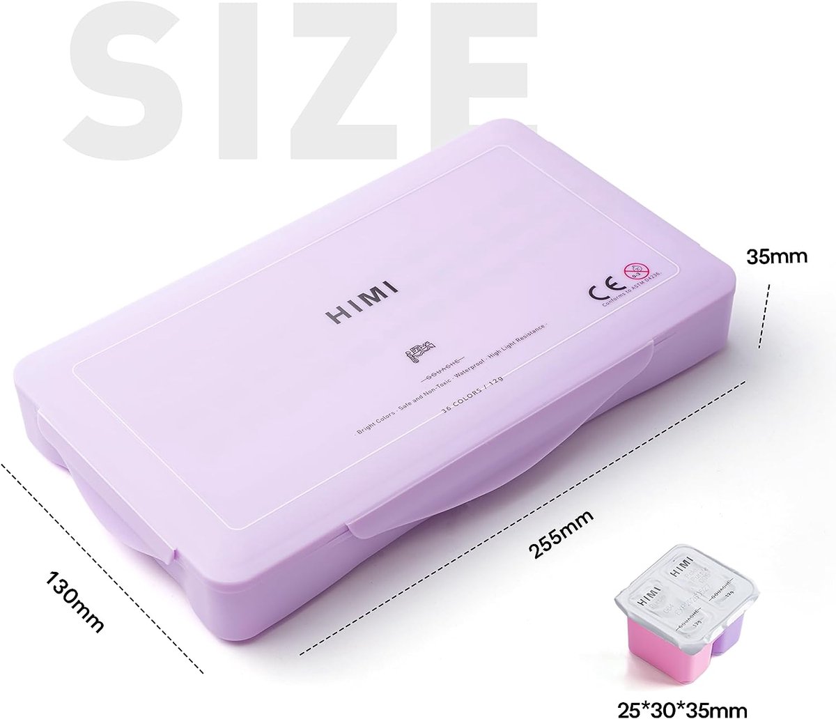 HIMI - Gouache - Twin split cups - set van 36 kleuren - 12g - 3 penselen - Lila — afbeelding 9