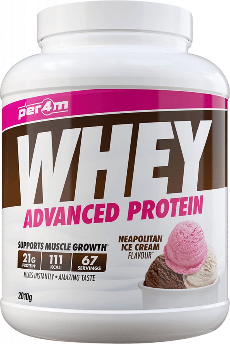 Goedkoopste Per4m Whey Advanced Protein (2010g) Neapolitan Ice Cream - Eiwitten - Eiwit Mix