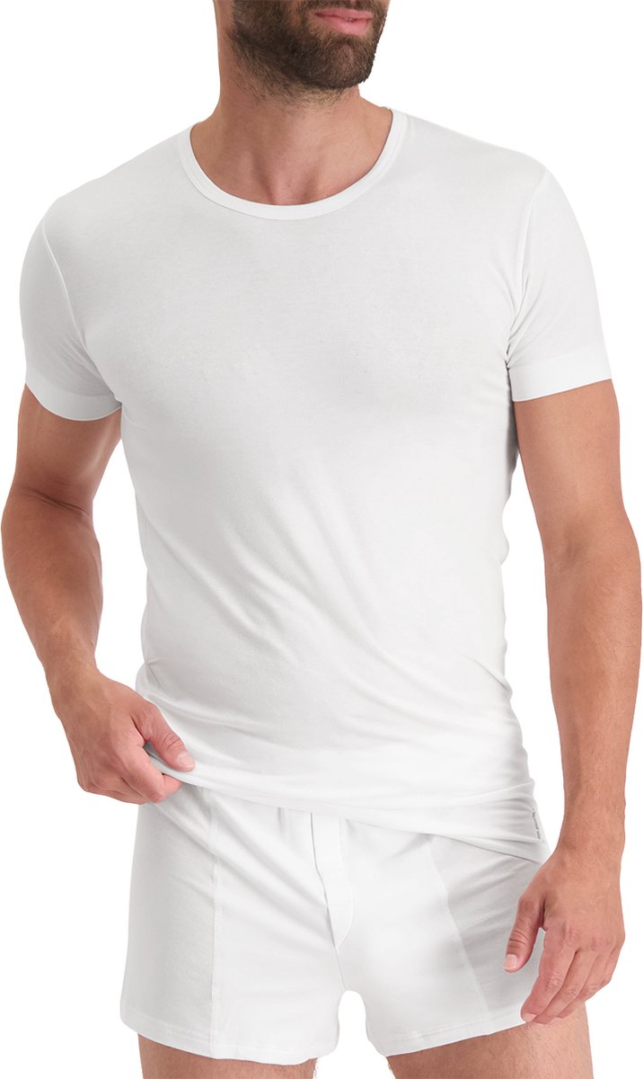 Noshirt Short Sleeve - SoftTouch Tencel - Heren Ondershirt - Round Neck - Wit - Maat S