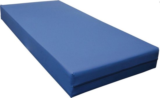 Blauw zorgmatras van koudschuim met een waterdichte hoes, 90x200x17 cm.
