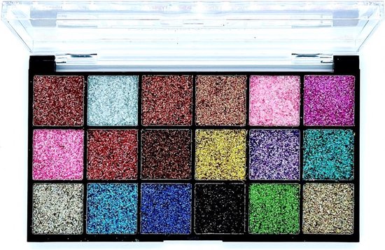 D'Donna - Glitter Oogschaduw - Glitter Palette - Pressed Glitter - 18 Tinten Goud - Roze - Zilver - Blauw - Groen - Paars - Bruin - Rood - Zwart - 1 Doos 14,5 x 8 cm