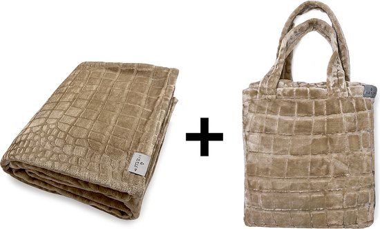 LINNICK Flanel Fleece Deken Crocodile - Shady Sand - 200x220cm - Fleece Plaid - Fleece Deken 200x220