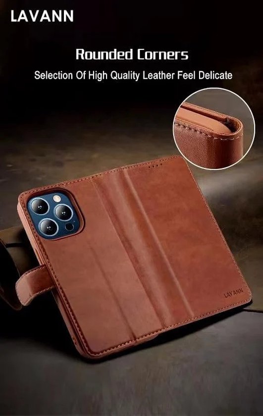 iPhone 14 Pro Max - Étui de téléphone en cuir de Luxe 2 en 1 - Élégant et multifonctionnel - Lavann - Bookcase magnétique 2 en 1 en cuir - Blauw