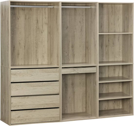 sweeek - Ensemble armoire modulable avec 3 éléments, étagères, tiroirs, penderie, porte-pantalon, 200 x 45 x 180 cm