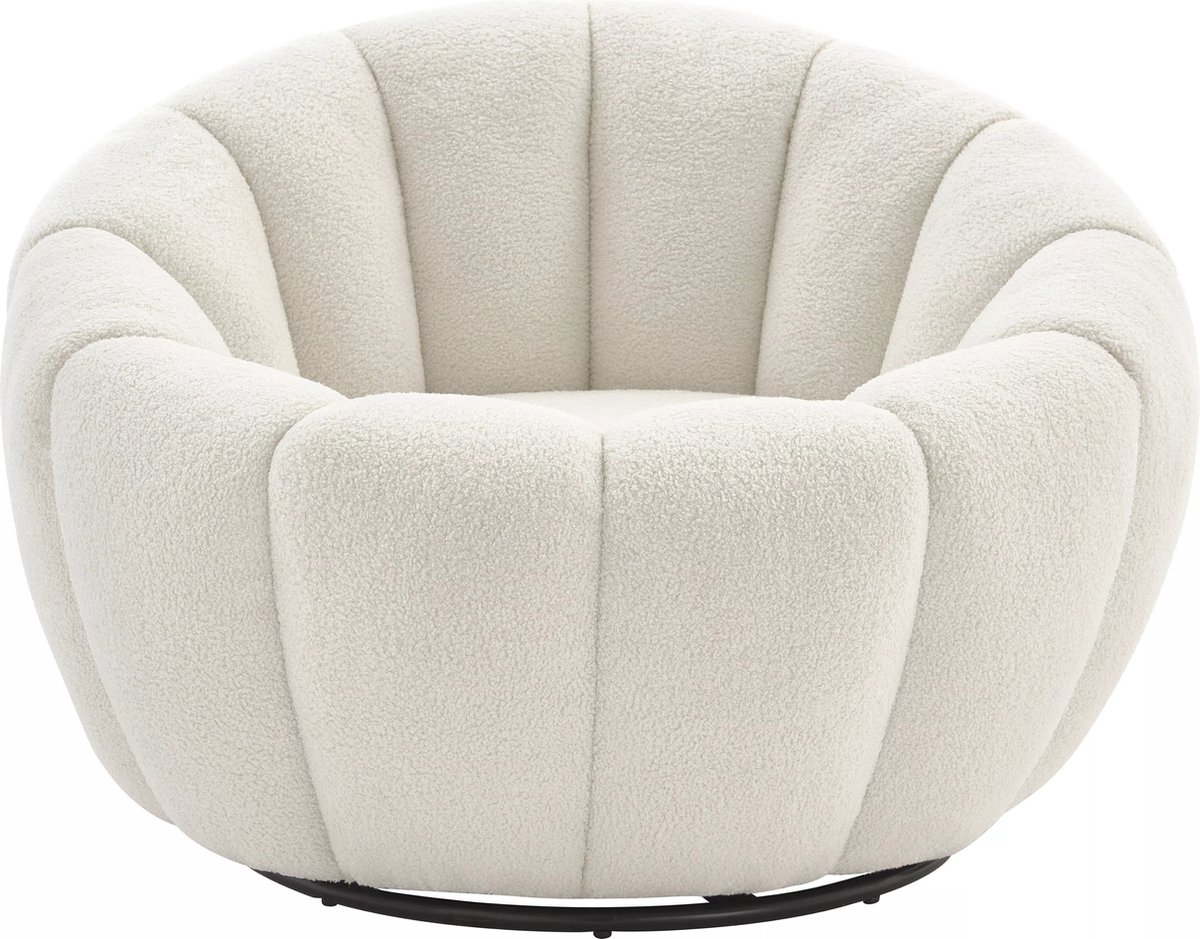 Vente-unique Draaiende schelpfauteuil in wit bouclé COSSATO