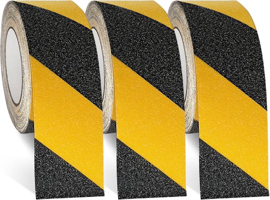 Antislip plakband strips - 3 rollen zwart geel - zelfklevend - 5 cm x