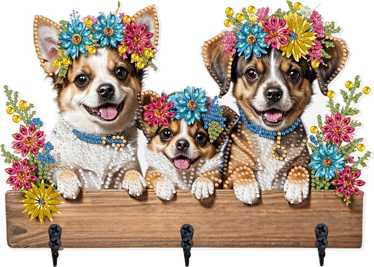 Sleutelrekje - GYG12 - Hondjes - diamond painting - compleet pakket - Diamond painting by Wietske