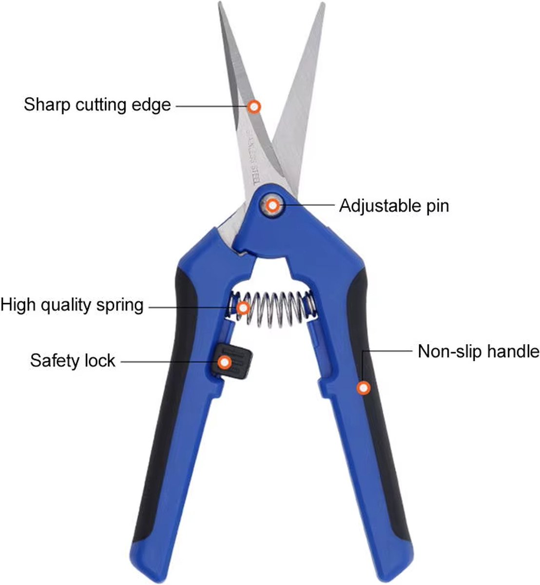 Actie4you® - Bloemenschaar met antislip handgreep - Vlijmscherp voor gladde snijoppervlaktes - Fruitschaar – Oogstschaar – Kruidenschaar - Snoeischaar voor bloemen - Blauw