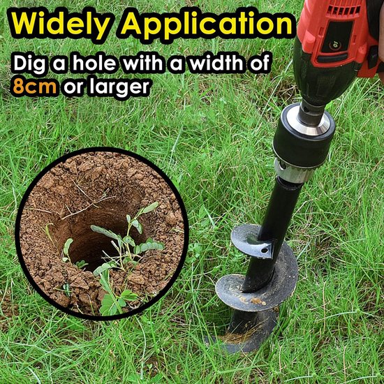 Tuingrondboor voor bloemen en planten - grondbewerkingsboor van roestvrij staal - gereedschapset voor diepe cultivatie - gaten graven voor planten, bomen, struiken (8 cm diameter, 30 cm lengte) van Merkloos	 — afbeelding 3