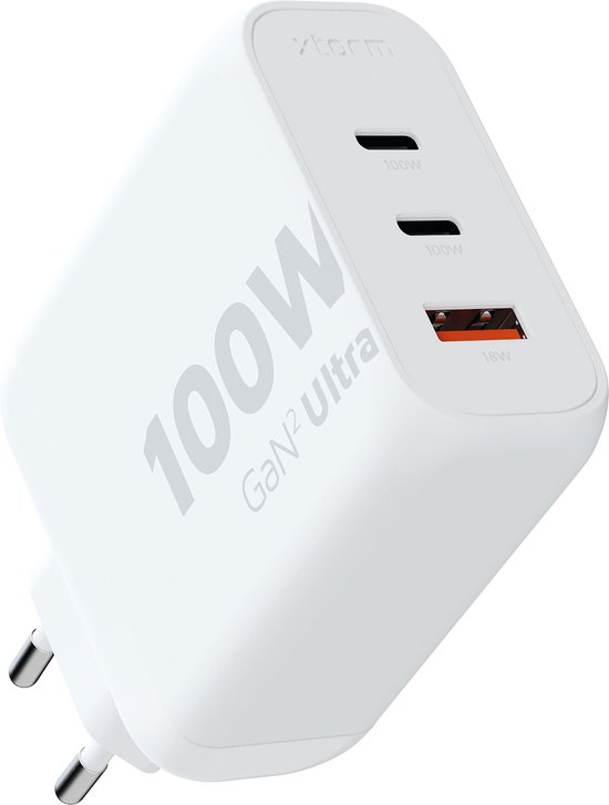 Universele Oplader - Xtorm 100W GAN2 Ultra - 3-Poorten USB C Adapter met USB-C / USB-A - Charger - Krachtige Snellader o.a. Geschikt voor iPhone, Samsung - Wit