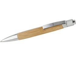 Balpen bamboo/chroom - Uw Eigen Gravering - kantoor - relatiegeschenk