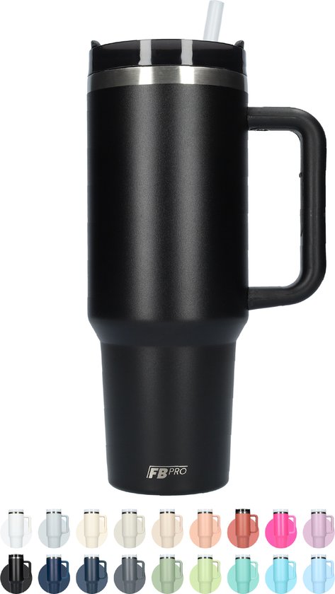 Thermos drinkbeker tumbler 1.2L met handvat en rietje - Vacuüm